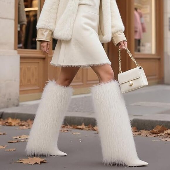 Women's Furry White Boots - Picture 4 of 6